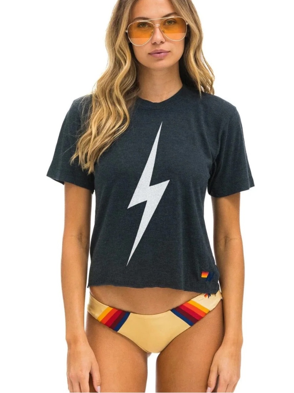 Aviator Nation Black Lightning Bolt Graphic Tee - Women's Casual Top